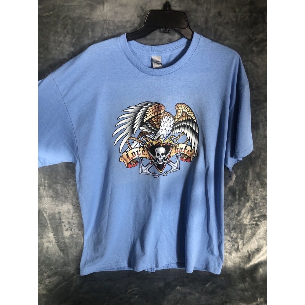 Men’s Biker Shirt Eagle/Skull T-Shirt Size Extra Large Blue New Tee Shirt - Picture 2 of 6